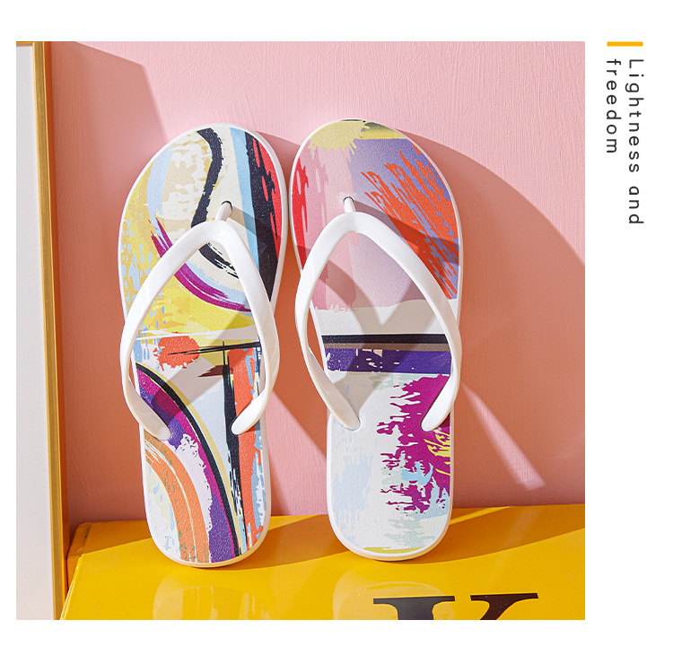 Custom Printed Black White Flip-flops for Women Summer Non-slip Beach Flats Slippers Shoes