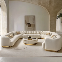 Ensemble de canapés modernes européens convertibles en forme de lune incurvée, style italien, écologiques, en tissu velours blanc pour villa