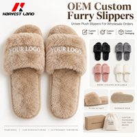 Pantoufles en peluche personnalisées OEM ODM avec broderie de logo, pantoufles douces et fourrées, semelle en PVC, pantoufles d'intérieur confortables unisexes