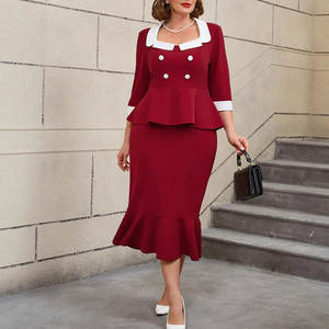 French OL Set alla moda per donne <span class=keywords><strong>taglie</strong></span> forti eleganti e affascinanti abiti da sera per uso ufficio e festa - Product Image 2