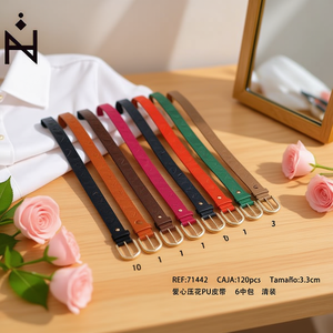 Cintura in pelle PU con cuore in rilievo, larga 3,3 cm, per donna, accessori moda - Product Image 3