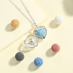 Isunni Dainty หัวใจกลวงออกเงินสเตอร์ลิงชุบหินลาวาลูกปัดสร้อยคอกระจาย - Product Image 6