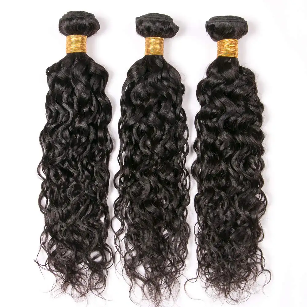 Cheap Human Remy Bulk Curly Water Wave 10 Grade Color Gold Virgin Bundles Brazilian Hair With Frontal Highlights