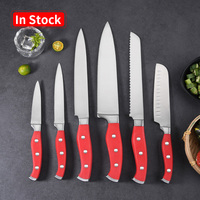 Ensemble de couteaux de cuisine populaires, série de 6 pièces, manche ergonomique en ABS rouge, pour trancher les légumes, le pain, la viande