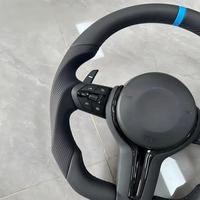   Volant M en cuir perforé avec bande centrale bleue, palettes de changement de vitesse M1 M2 ACC, forme D, compatible F10 F30 F35 F15 F18, amélioration