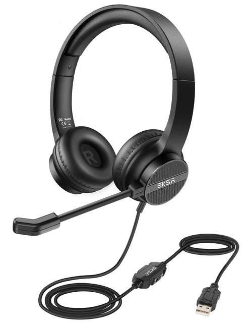 EKSA PC Gaming Headset Gamer H12E USB ENC Noise Cancelling Headphones with Microphone On-Ear for Call Centre Traffic Computer