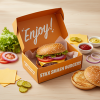 Boîte en carton ondulé pour emballage de hamburgers à emporter, en matériaux recyclés de qualité alimentaire, avec impression de logo personnalisé