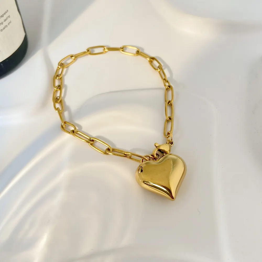 Designer Joyas de Acero inox inox clipe de papel cadeia oco coração pingente pulseira atacado