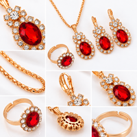 Ensemble de bijoux ovales en strass, collier, boucles d'oreilles, bague, couleur or, bijoux tendance pour femmes