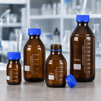 Botol Reagen Kaca Coklat Amber Tutup Sekrup Biru Botol Kaca Laboratorium 25ml 50ml 100ml 250ml 500ml 1000ml Penyimpanan Laboratorium