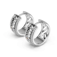 Boucles d'oreilles créoles en argent sterling 925 à motif tressé avec moissanite pour femme, serties clos, moissanite taille ronde, boucles d'oreilles diamant