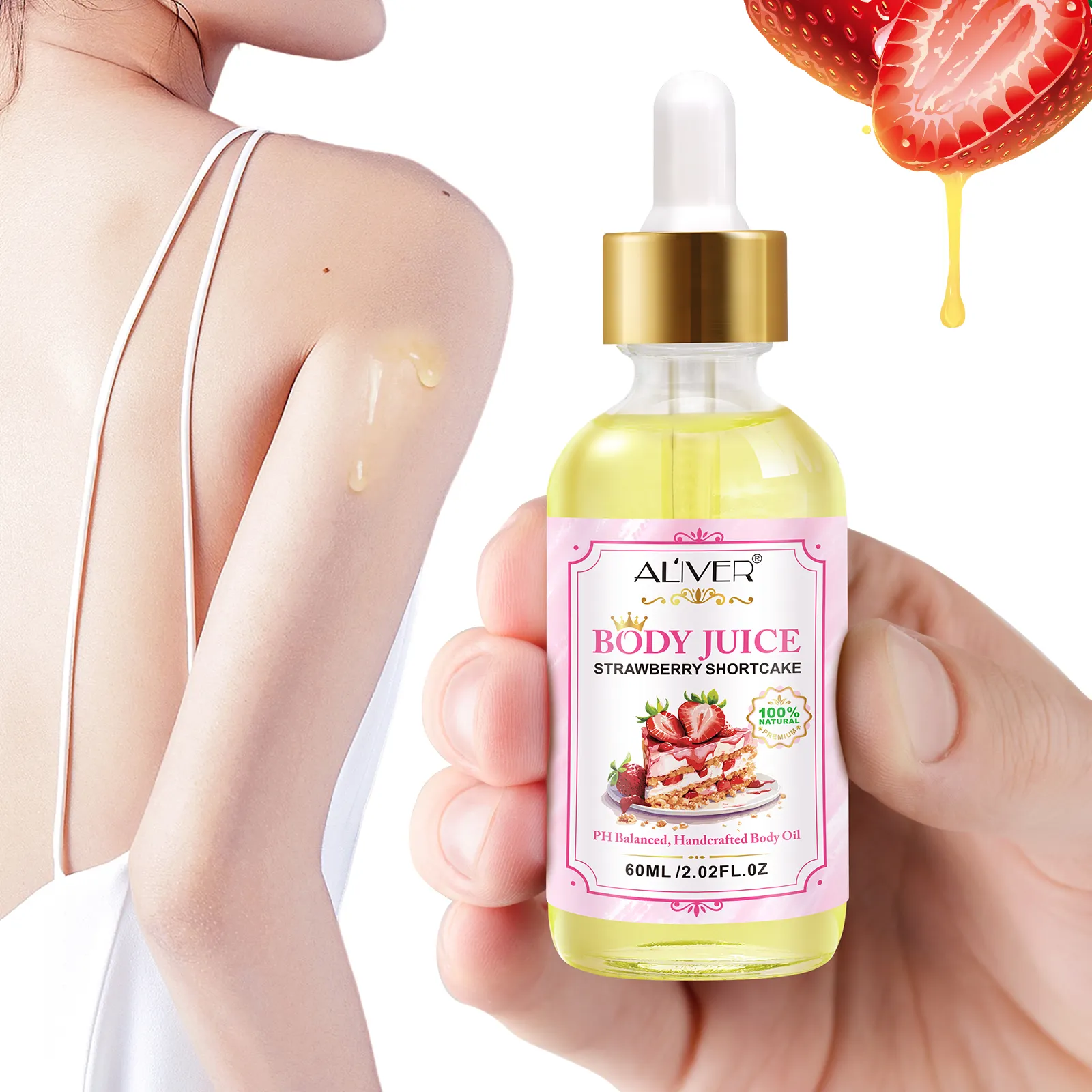 Wholesale Pure Natural Skin Brightening Deep Moisturizing Handcrafted Peach Strawberry Shortcake Body Juice Oil for Private Area