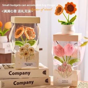 Nouvel An, Saint-Valentin, Anniversaire : Tulipes modernes minimalistes prêtes à l'emploi, roses tricotées, plantes en pot au crochet, artificielles - Product Image 3