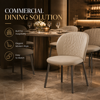 Chaise de salle à manger ergonomique moderne avec dossier incurvé matelassé, assise rembourrée beige, pieds en métal pour hôtel, restaurant