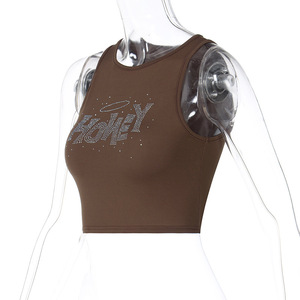 Punk Vintage Rhinestone <strong>Goth</strong> Streetwear Sleeveless T-shirt Graphic T Shirt Women Y2k Crop Top O-neck <strong>Tshirt</strong> - Product Image 3