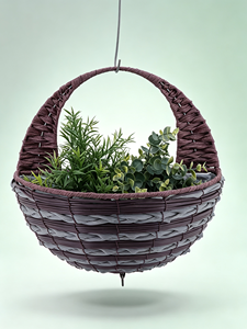 Panier à fleurs suspendu rond tressé avec poignée et doublure imperméable pour jardin, balcon, terrasse - Product Image 2