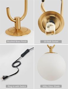 Simid Set bohlam lampu dinding G9, lampu dinding bohlam G9 Modern 2.3M berkabel 2 hitam emas akhir kaca gantung untuk kamar tidur samping tempat tidur - Product Image 5