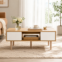 Table basse moderne avec rangement, table de salon en bois et blanche avec étagère ouverte, style scandinave