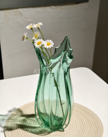 Vase à fleurs en verre artistique soufflé à la main RYLAVA, moderne et luxueux, hydroponique, ambre et vert, décoratif pour centre de table et mariage