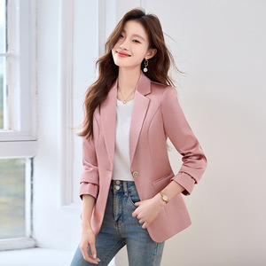 Women's Black Blazer Polyester Solid Color Anti-Wrinkle Formal Suit Jacket - Product Image 3