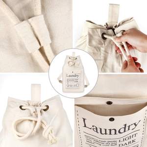 Vente en gros de sacs à linge de voyage en coton en toile pliable sale et écologique personnalisés avec cordon de serrage - Product Image 3