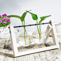 Vase à 3 ampoules, planteur d'air en verre, moderne, pour table, hydroponie, décoration maison, jardin, bureau, terrarium, fleurs en bois