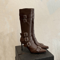 Nouvelles Collections Hiver 2026 – Bottes Hautes Femme à Talon Aiguille, Bout Pointu, Décoration Boucle et Fermeture Éclair Latérale, Super Personnalisables