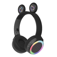 Casque Jackkay ME-21 Casque sans fil Macaron Casque de jeu avec carte TF Oreille d'ours Casque pour enfants