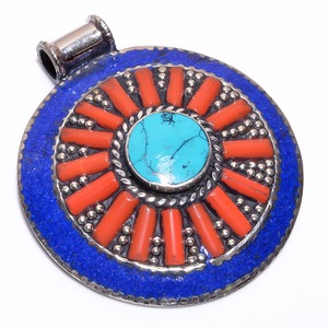 Pendentifs en gros en argent tibétain turquoise faits à la main - Product Image 5