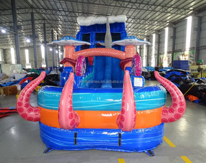 Structure gonflable commerciale en PVC <span class=keywords><strong>de</strong></span> 33 pieds, combo château gonflable et toboggan aquatique tropical marbré avec piscine, pour adultes, en promotion - Product Image 3