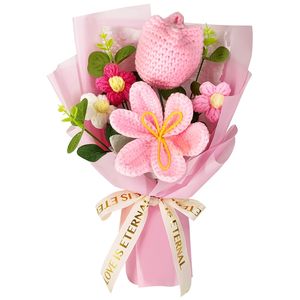 Ramo de Flores de Ganchillo: Tulipanes de Ganchillo Completos para <span class=keywords><strong>Regalos</strong></span> de Graduación, Cumpleaños, Decoración del Hogar (Rosa) - Product Image 1