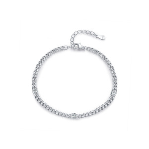 S925 Silver Chain <b>Bracelet</b> With Round Crystal Bezel Setting Minimalist Everyday Wear Unisex Jewelry - Product Image 1