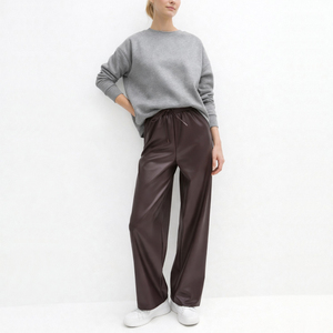 <span class=keywords><strong>Pantaloni</strong></span> <span class=keywords><strong>in</strong></span> <span class=keywords><strong>Pelle</strong></span> <span class=keywords><strong>con</strong></span> Coulisse Casual per Donna, Produzione OEM Personalizzata, Vita Elastica, Gamba Dritta - Product Image 1