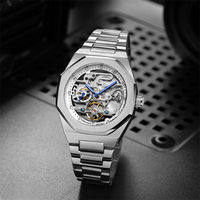 Montre Mécanique Automatique Argentée, Cadran Squelette 3D, Montre-Bracelet Lumineuse pour Homme