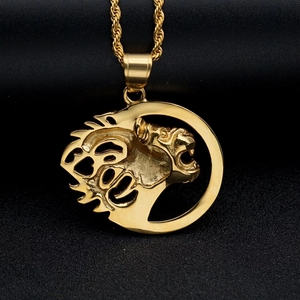Großhandel Wasserdichte Modische 18K Vergoldete Edelstahl Löwenkopf Tier-Anhänger Halskette für Männer Rapper - Product Image 5