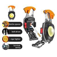 Porte-clés multifonctionnel avec lampe torche LED mini, lampe de travail, aimant, ouvre-bouteille, sifflet SOS, couteau utilitaire, rechargeable