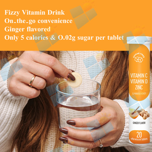 Complément alimentaire en comprimés effervescents SUNI OEM/ODM à marque privée, 1000 mg de <span class=keywords><strong>vitamine</strong></span> <span class=keywords><strong>C</strong></span>, <span class=keywords><strong>D3</strong></span> <span class=keywords><strong>et</strong></span> <span class=keywords><strong>zinc</strong></span>, pour le soutien immunitaire, saveur gingembre - Product Image 5