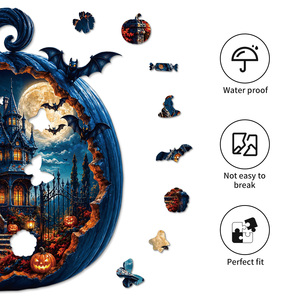 Puzzle d'horreur sur le thème de la chauve-souris, de la citrouille et de la maison hantée, motif personnalisé pour Halloween, pour la saison des carnavals, les boutiques de cadeaux et la décoration de vente au détail - Product Image 5