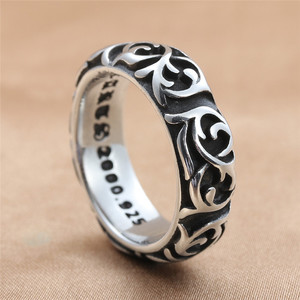 European Style Men's <b>Silver</b> Floral Vine <b>Ring</b> 925 Sterling <b>Silver</b> Retro Punk Jewelry Gift 24068 - Product Image 1