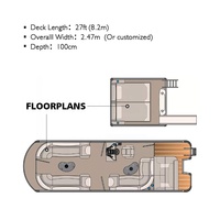Bateaux pontons flottants récréatifs à double pont en aluminium, avec pont élégant, yacht de luxe de 26 pieds, en alliage d'aluminium soudé, moteur hors-bord 18