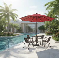 Table de bistrot moderne en fer pliable avec plateau en verre ondulé de 5 mm, étanche et durable, pour usage extérieur en hôtel, avec trou pour parasol