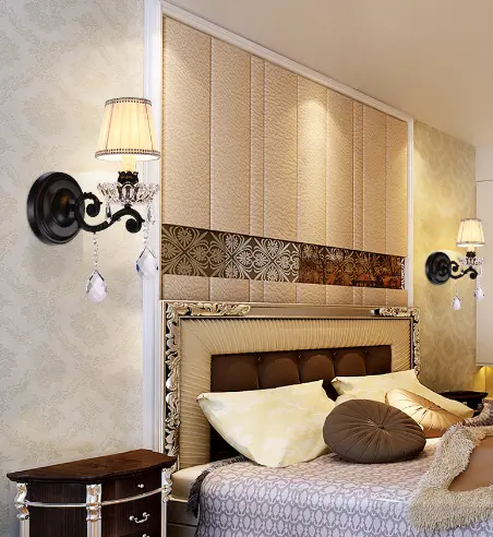 家庭用装飾ホテル寝室ベッドサイドモダンゴールドLEDウォールランプクリスタル屋内ウォールライト