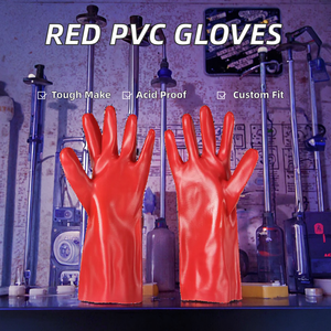 Wholesale Long Sleeved <strong>Red</strong> PVC <strong>Gloves</strong> Acid Oil Chemical Resistant Double Dip Grip Safety Work XL - Product Image 5