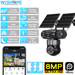 Caméra solaire 4G WISHOPE 8MP à 4 objectifs, caméra de sécurité extérieure, vision <span class=keywords><strong>nocturne</strong></span>, détection de mouvement, caméra CCTV de <span class=keywords><strong>jardin</strong></span> - Product Image 1