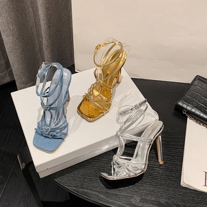 Sandales à talons hauts polyvalentes pour femmes, ornées de strass, à lacets, talons aiguilles, respirantes, à bout ouvert, sexy - Product Image 5