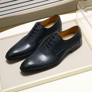 High-quality Classic Full-grain Oxford Leather Men's Lace-up Handcrafted Formal Business <b>Shoes</b> Square Toe Breathable <b>Height</b> - Product Image 6