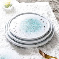 Ensemble d'assiettes rondes en mélamine, plastique de qualité alimentaire, grand plat de service, assiette à pizza, assiette à steak, plateau empilable pour restaurant et maison