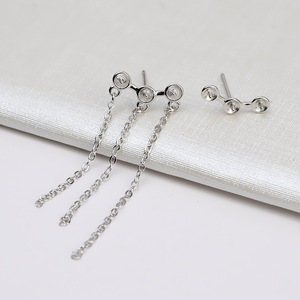 Bandeja para pendientes de plata S925 con borlas de 3 cadenas y perlas de 9-10 mm, accesorios de joyería DIY hechos a mano, estilo candelabro de moda JG5276 - Product Image 1