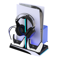 Station de charge multifonctionnelle avec fente pour disques de refroidissement et support de casque, support de refroidissement à lumière RGB pour PS5
