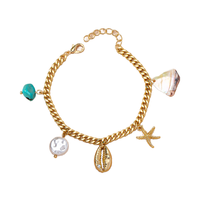Bracelet Vintage Bleu Turquoise Pierre Coquillage Étoile de Mer Été Plage Style Charmes Bijoux pour Femmes Motif Fleur Bouddhiste
